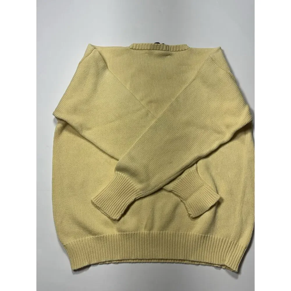 VTG Ralph Lauren Unisex Crew Neck Pullover Cotton Knit Sweater Emb Logo Yellow M
